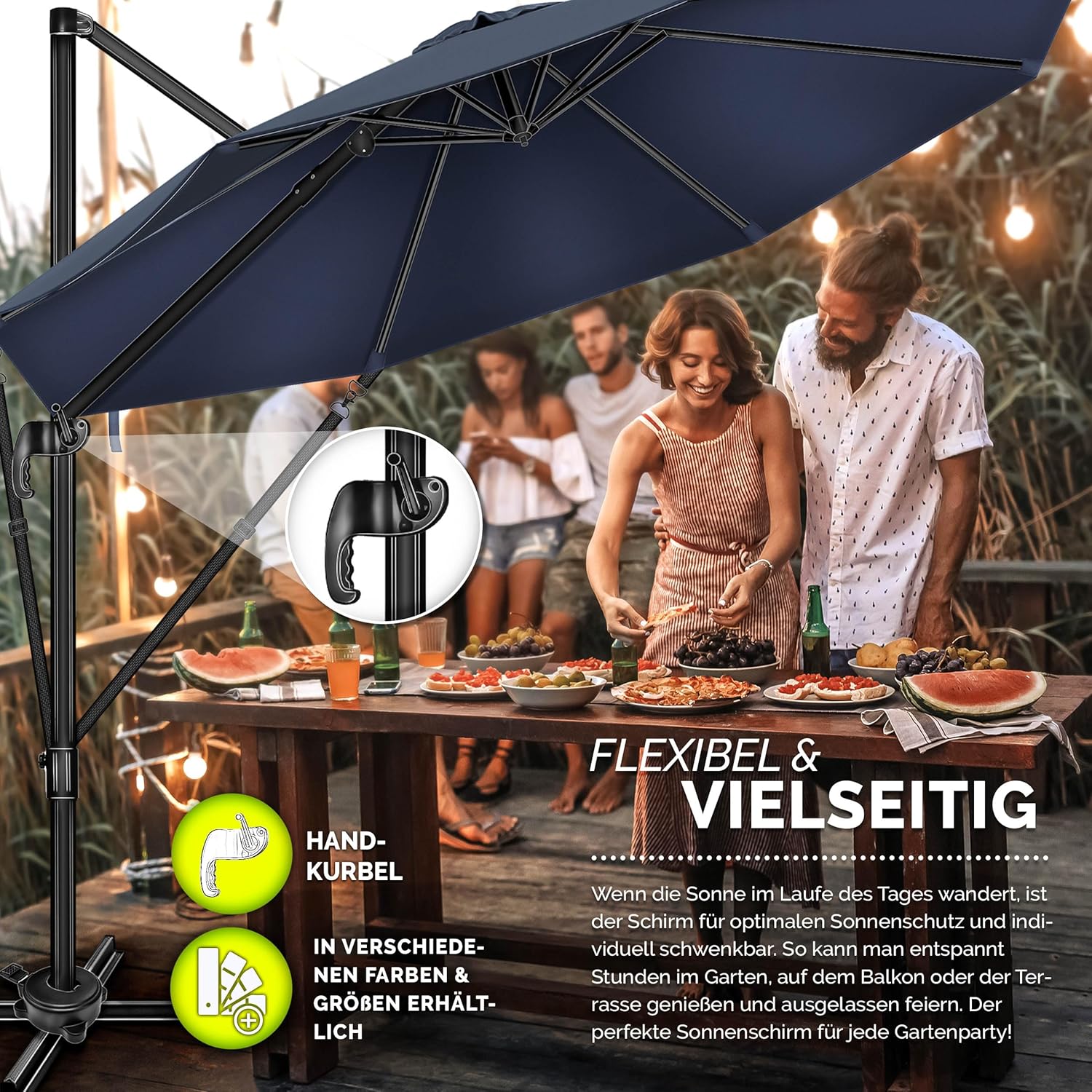 tillvex® Premium Alu Sonnenschirm 330 cm + Abdeckung & Windsicherung | Ampelschirm 6-Fach verstellbar mit Kurbel | Gartenschirm 360° Drehbar Neigbar Kippbar | UV50+ wasserdicht