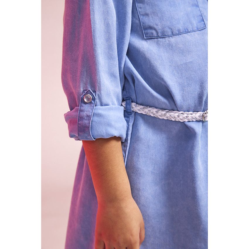 Robe manches longues en lyocell avec ceinture tressée pour fille - Bleu