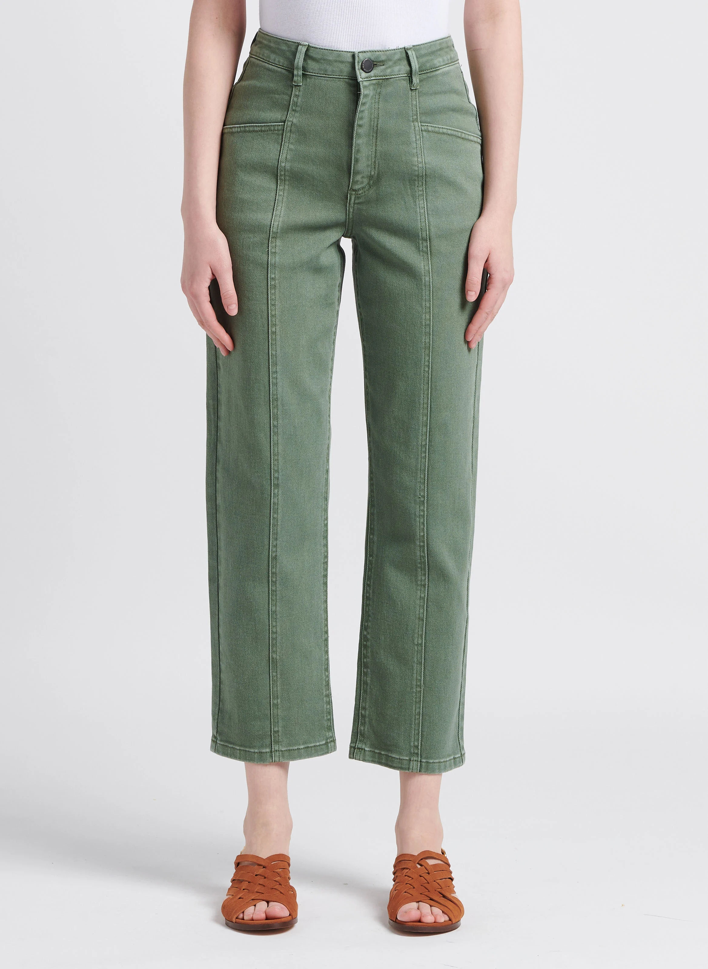 TRIO LIDA - Jean droit taille haute en coton mélangé | Vert