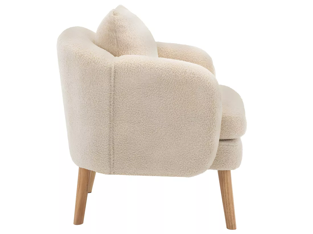 Fauteuil tissu en Teddy - pieds dorés en métal - Beige - Sweiko