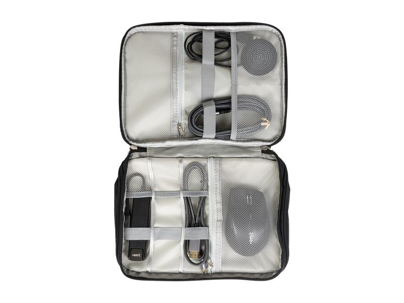 onit Reisetasche Tech-Zubehör Maxi, Schwarz Zubehörtasche für Powerbank, Ladegerät, USB-Stick, Kabel und mehr
