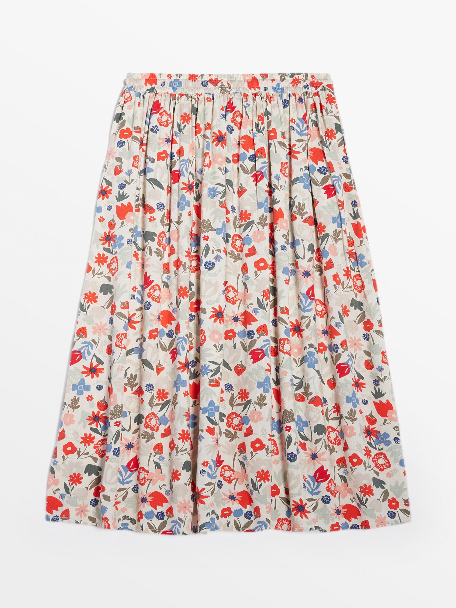 Jupe Femme Mi-Longue A Fleurs Rouge et Bleu