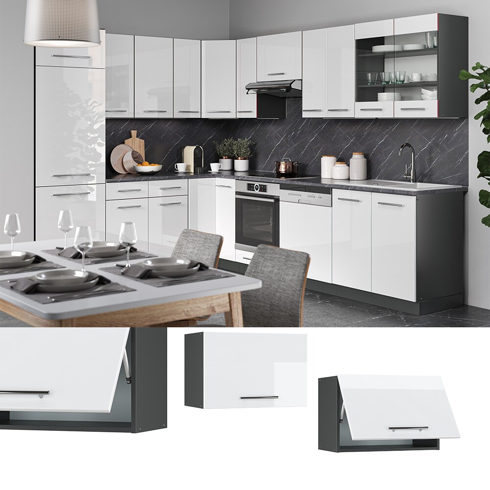 VICCO Hängeschrank 60cm (flach) Weiß Hochglanz Küchenschrank Dunstabzug Küchenzeile Fame-Line