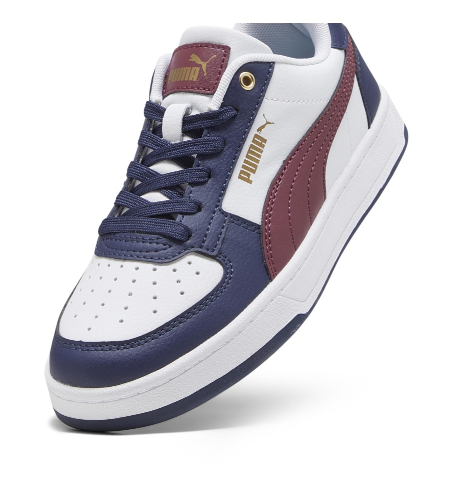 Tênis Puma Caven 2.0, branco e azul marinho.