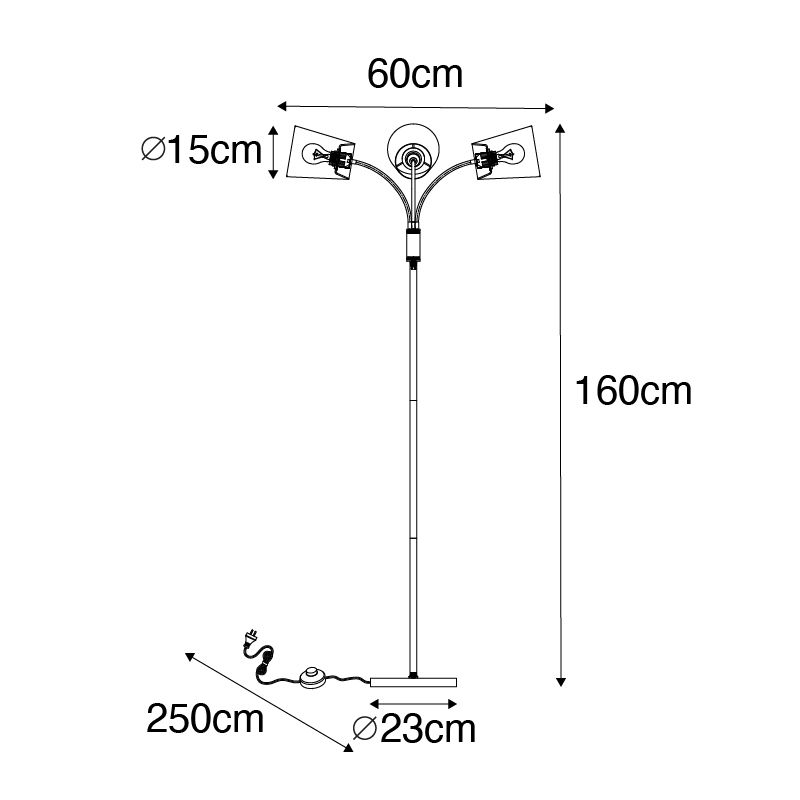 Moderne vloerlamp zwart 3-lichts - Carmen