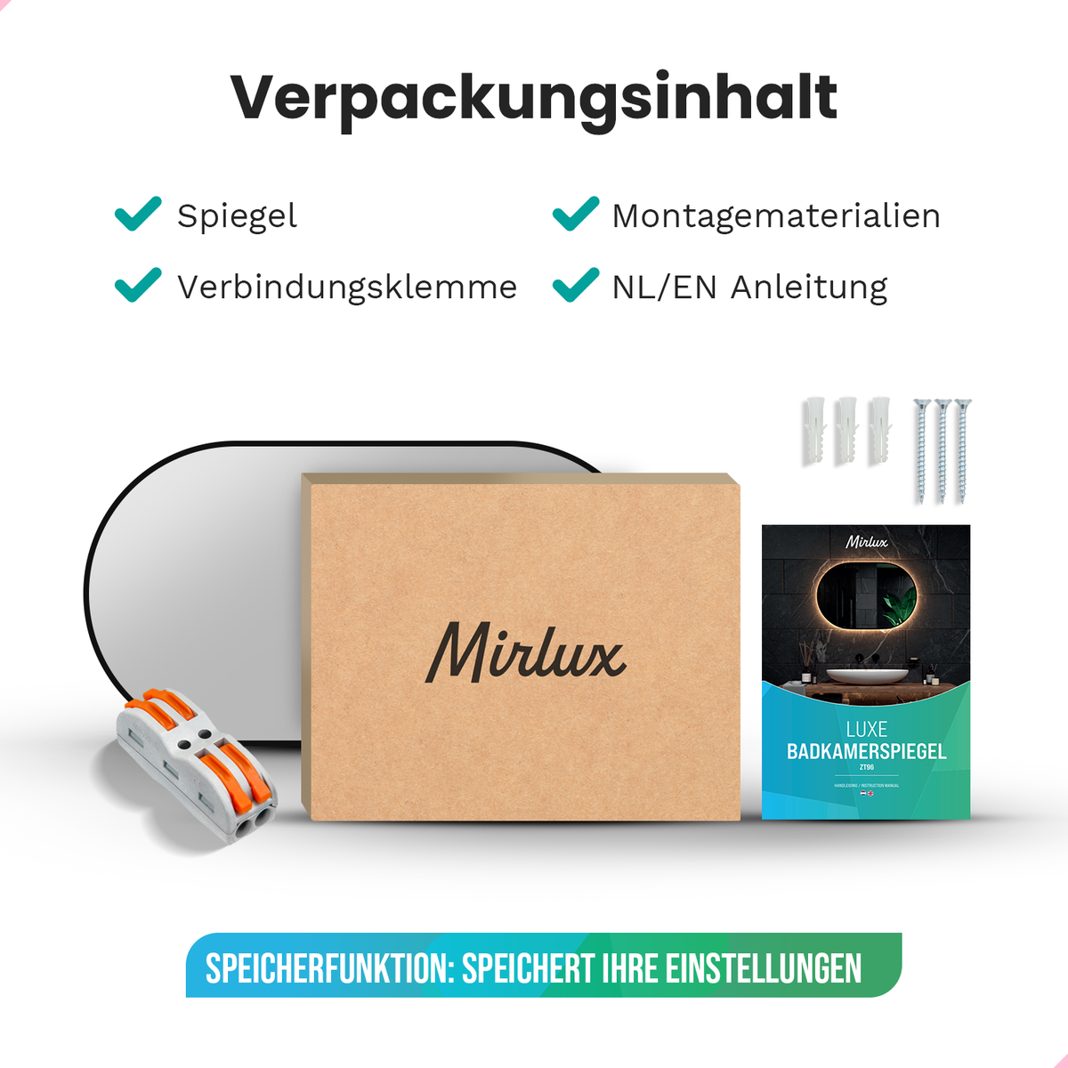 Mirlux badkamerspiegel met LED-verlichting en verwarming, ovale wandspiegel, anti-condens douchespiegel, zwart, 90x50cm