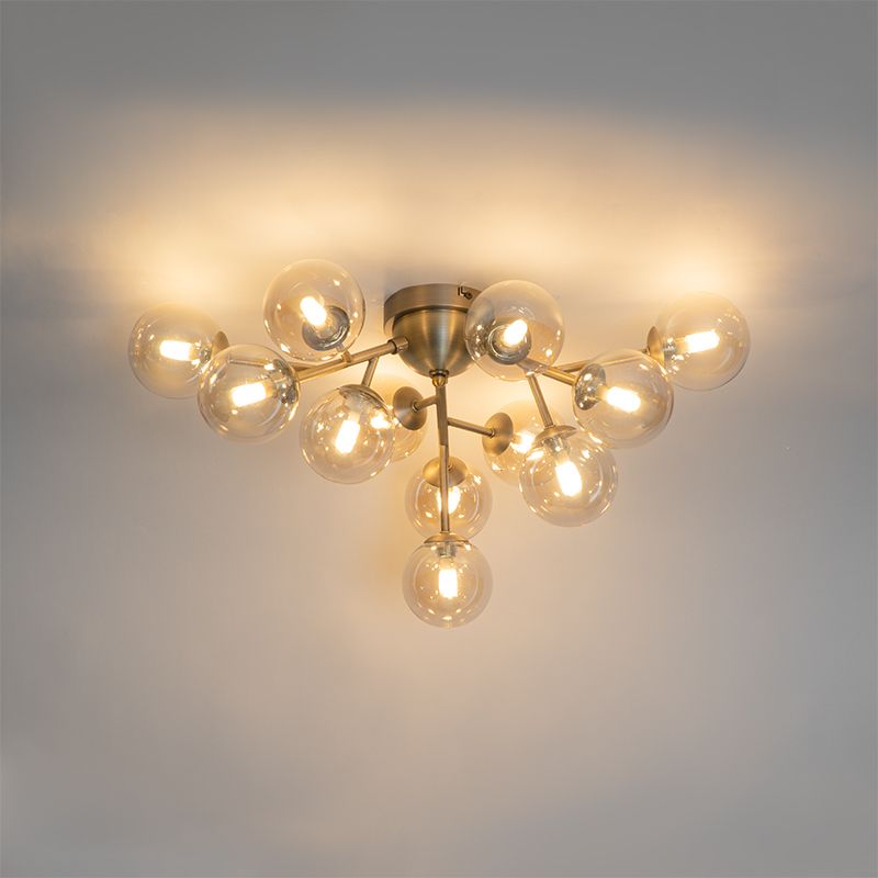 Art Deco plafondlamp brons met amber glas 12-lichts - Bianca