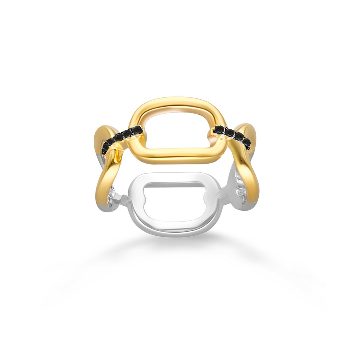 Bague En Argent Doré Zirconium Noir Olga Quatre Anneaux