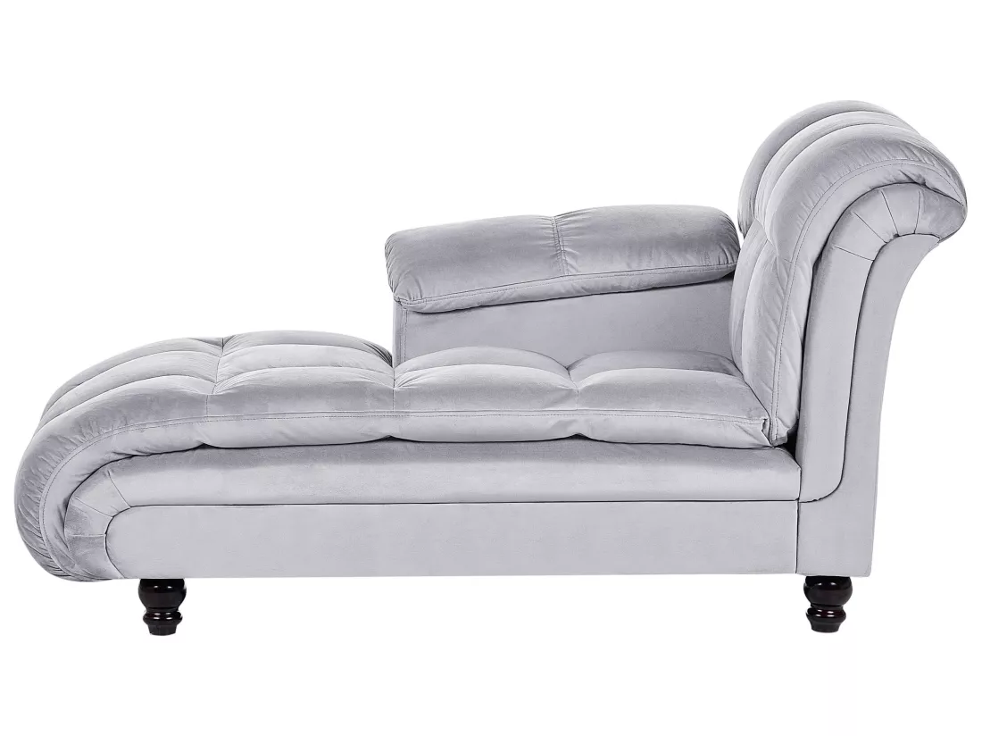 Chaise longue côté droit en velours gris clair LORMONT