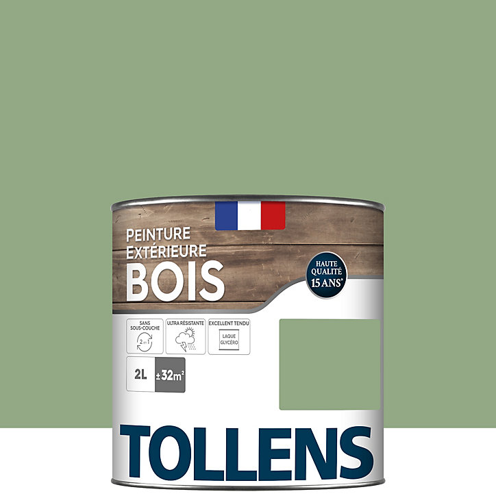 Peinture extérieure bois Tollens satin vert provence 2L