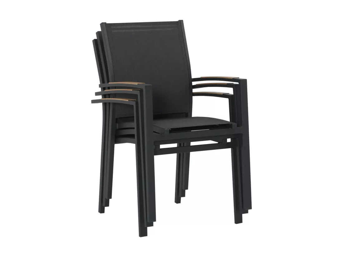 Table de jardin extensible aluminium 135/270cm + 10 fauteuils empilables textilène Gris Anthracite - LAZARE 10