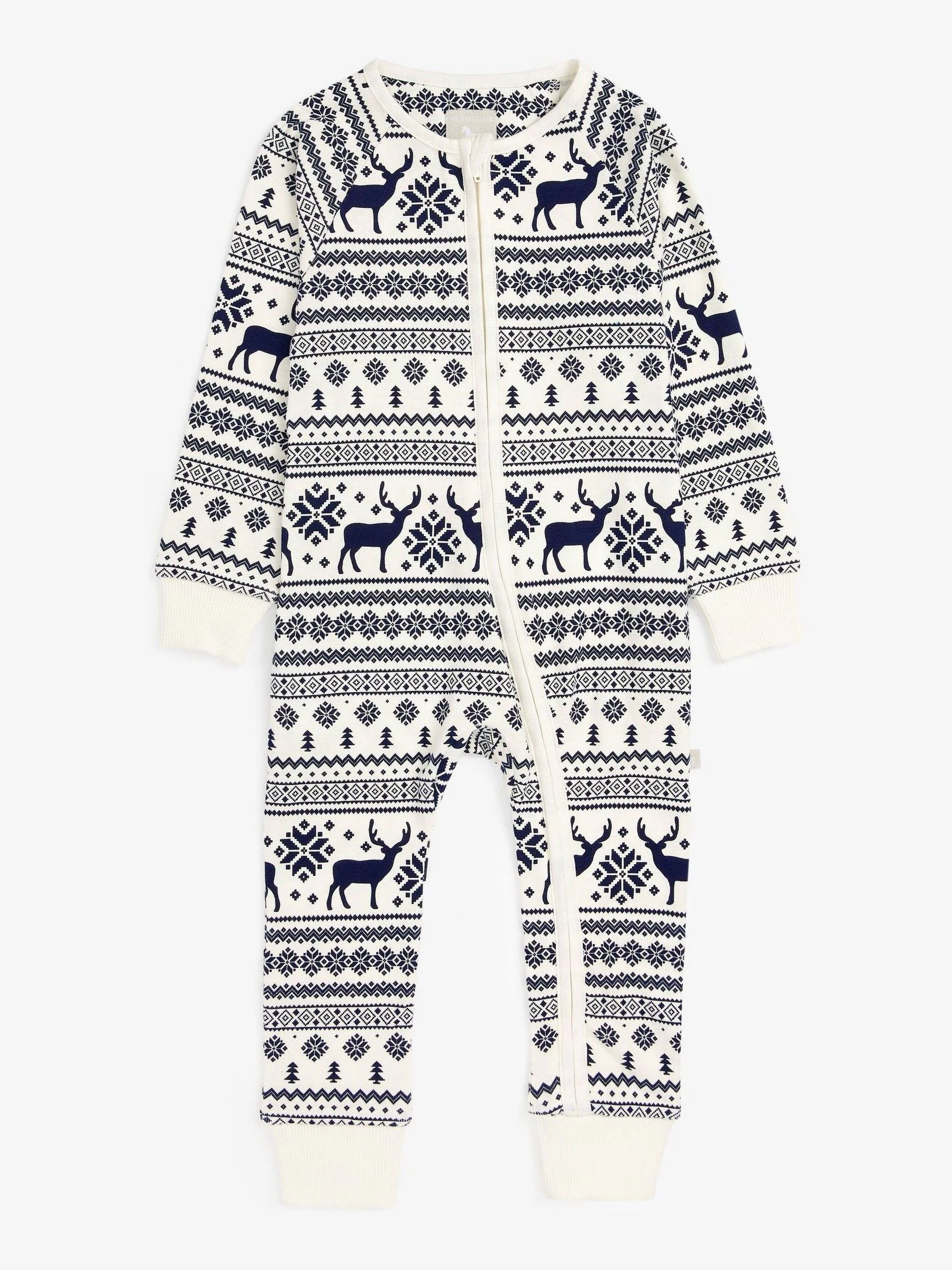Crème - The Little Tailor - Baby-onesie van 100% katoen met rendier - kerst - fair isle-patroon