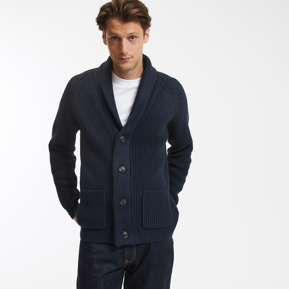 COLEÇÕES LA REDOUTE<br>Cardigã de malha grossa, gola xale