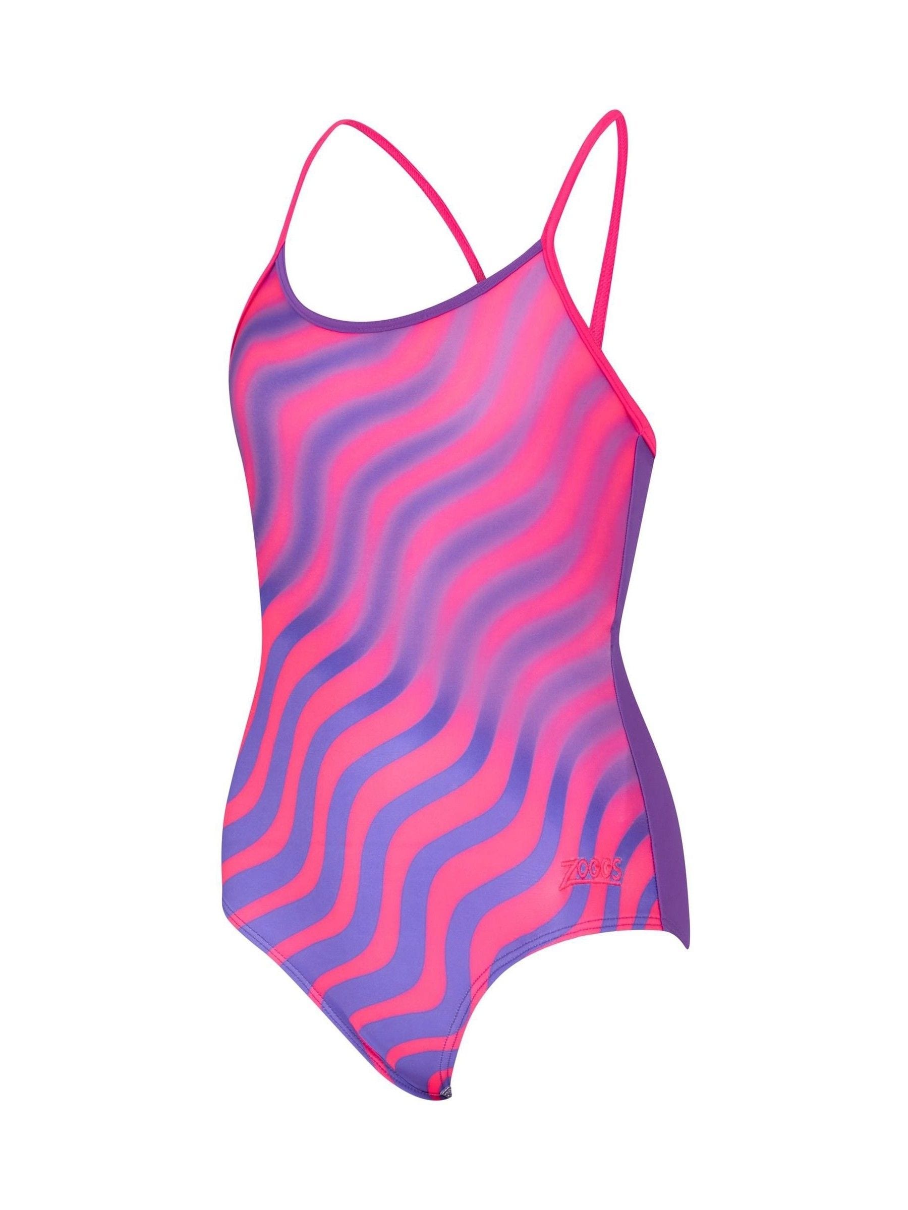Zoggs Sprintback Girls Pink Fever Front Lined Swimsuit