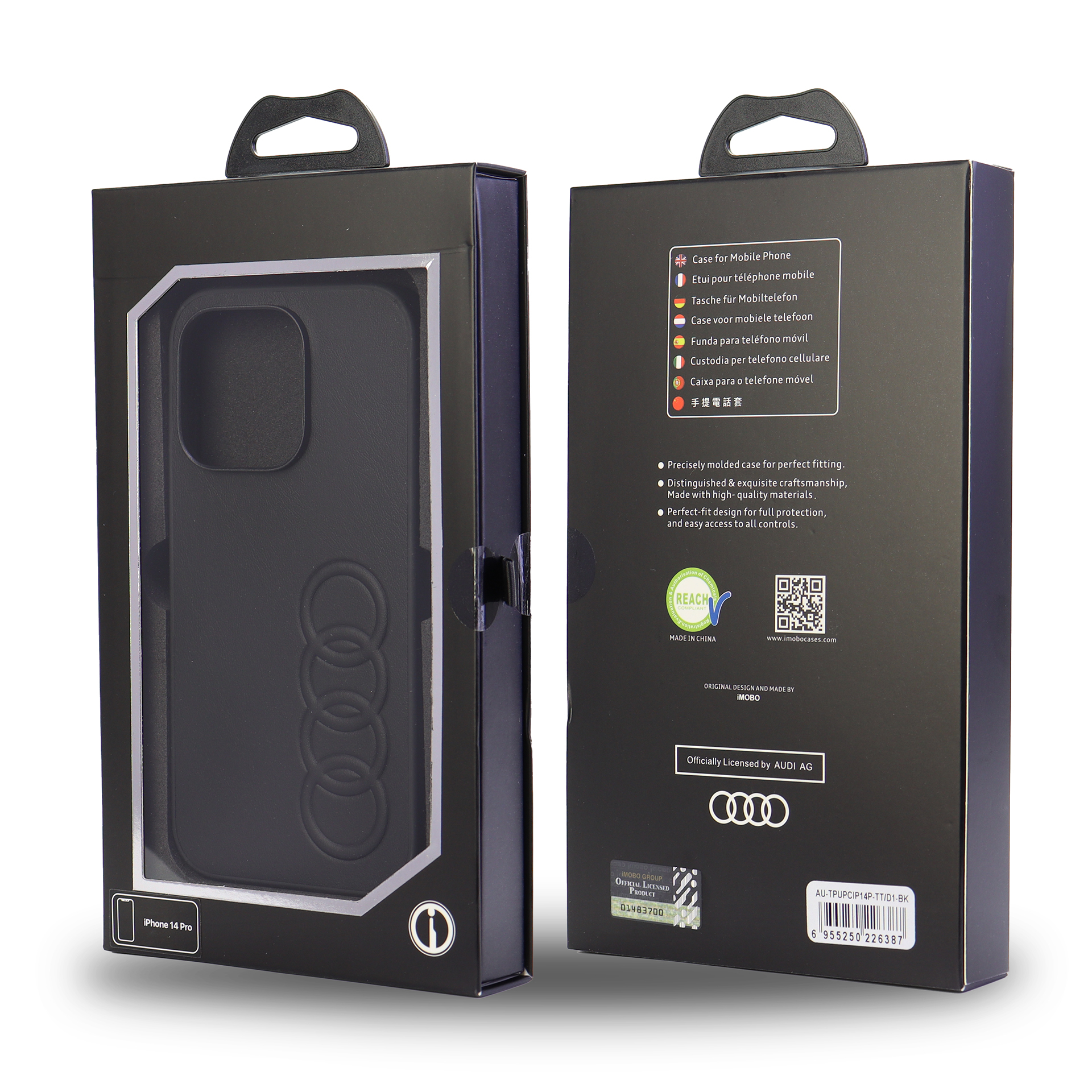iPhone 14 Pro Leder Hardcase Hülle (AU-TPUPCIP14P-TT/D1-BK) - Schwarz