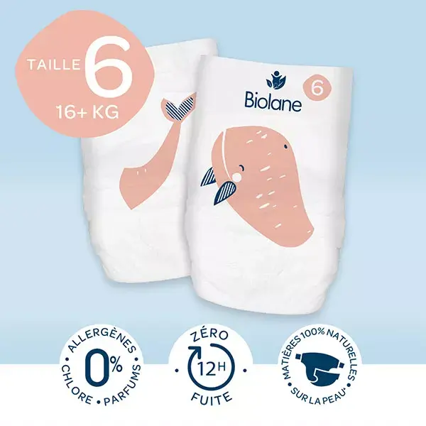 Biolane - Fraldas-calça naturais, tamanho 6-12H - Zero vazamentos - Pacote com 36 unidades