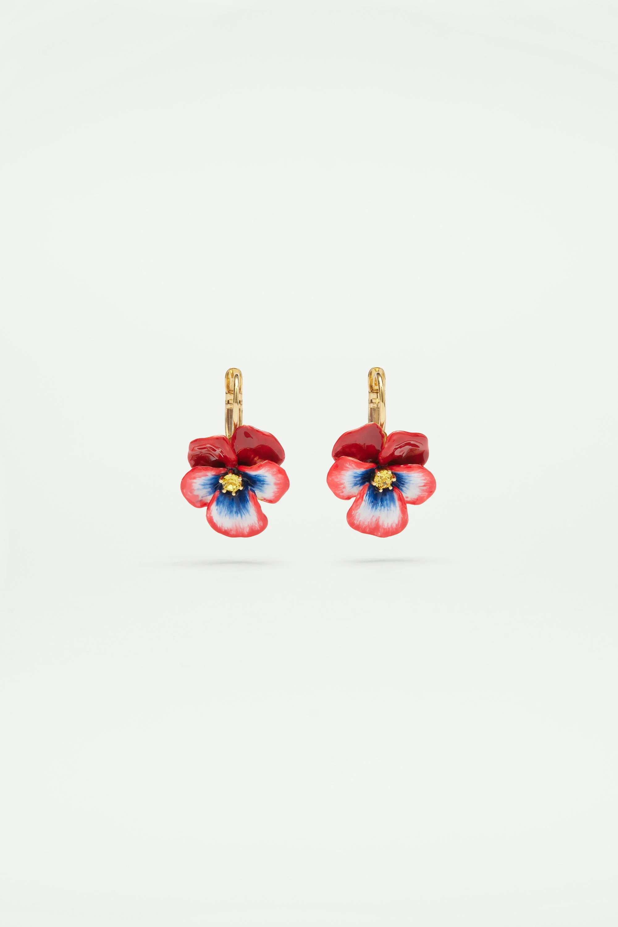 Boucles d'oreilles dormeuses penséeet cristal taillé | Rouge