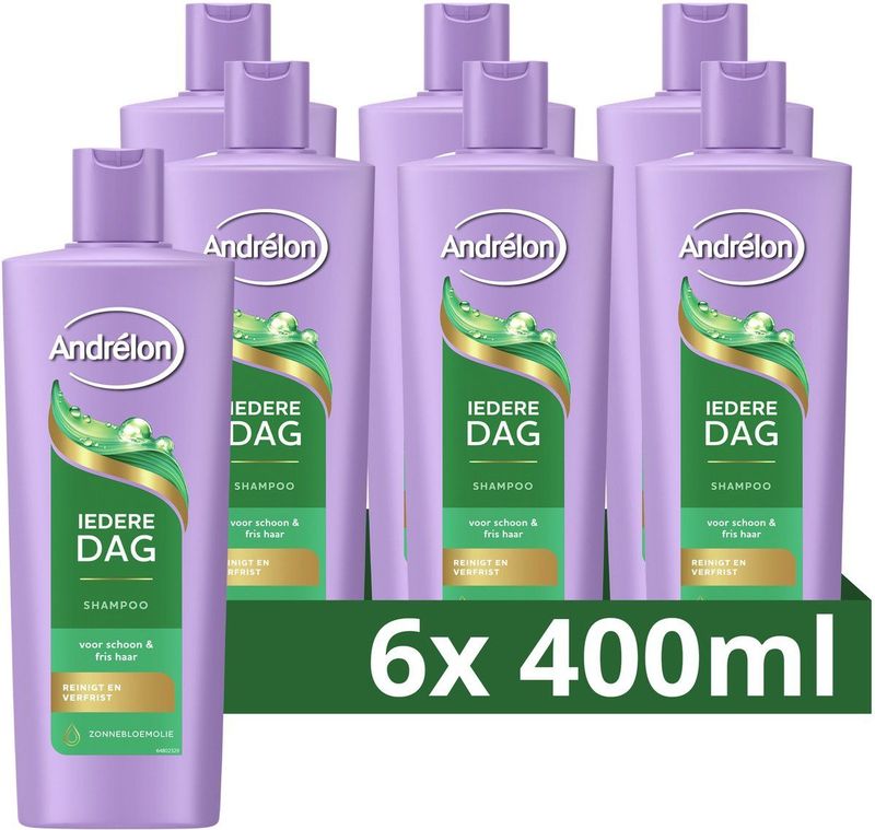 Andrélon - Iedere Dag - Shampoo - 6 x 400 ml - Verrijkt met Zonnebloemolie