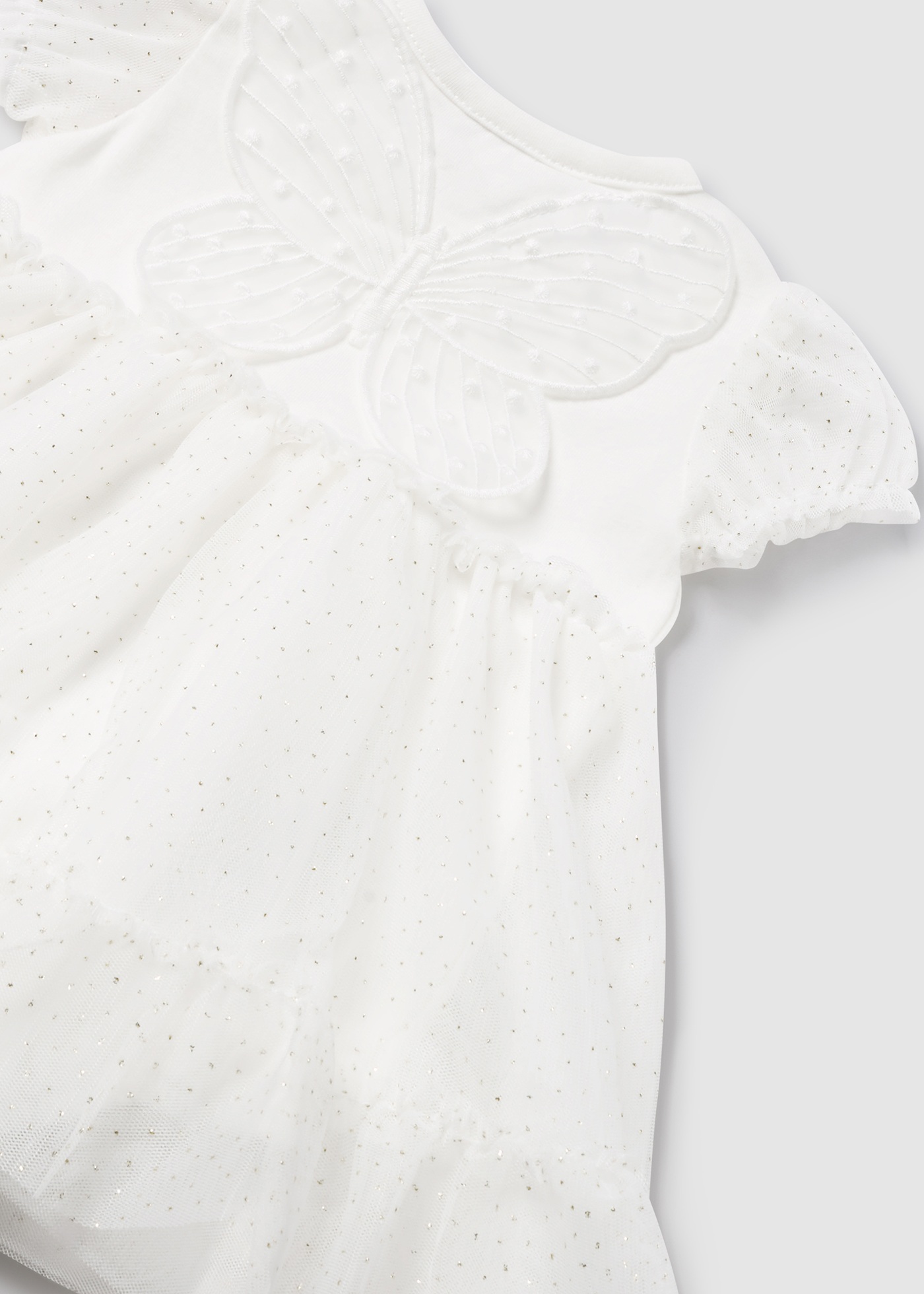Macacão para recém-nascido com saia de tule e coroa, branco-creme