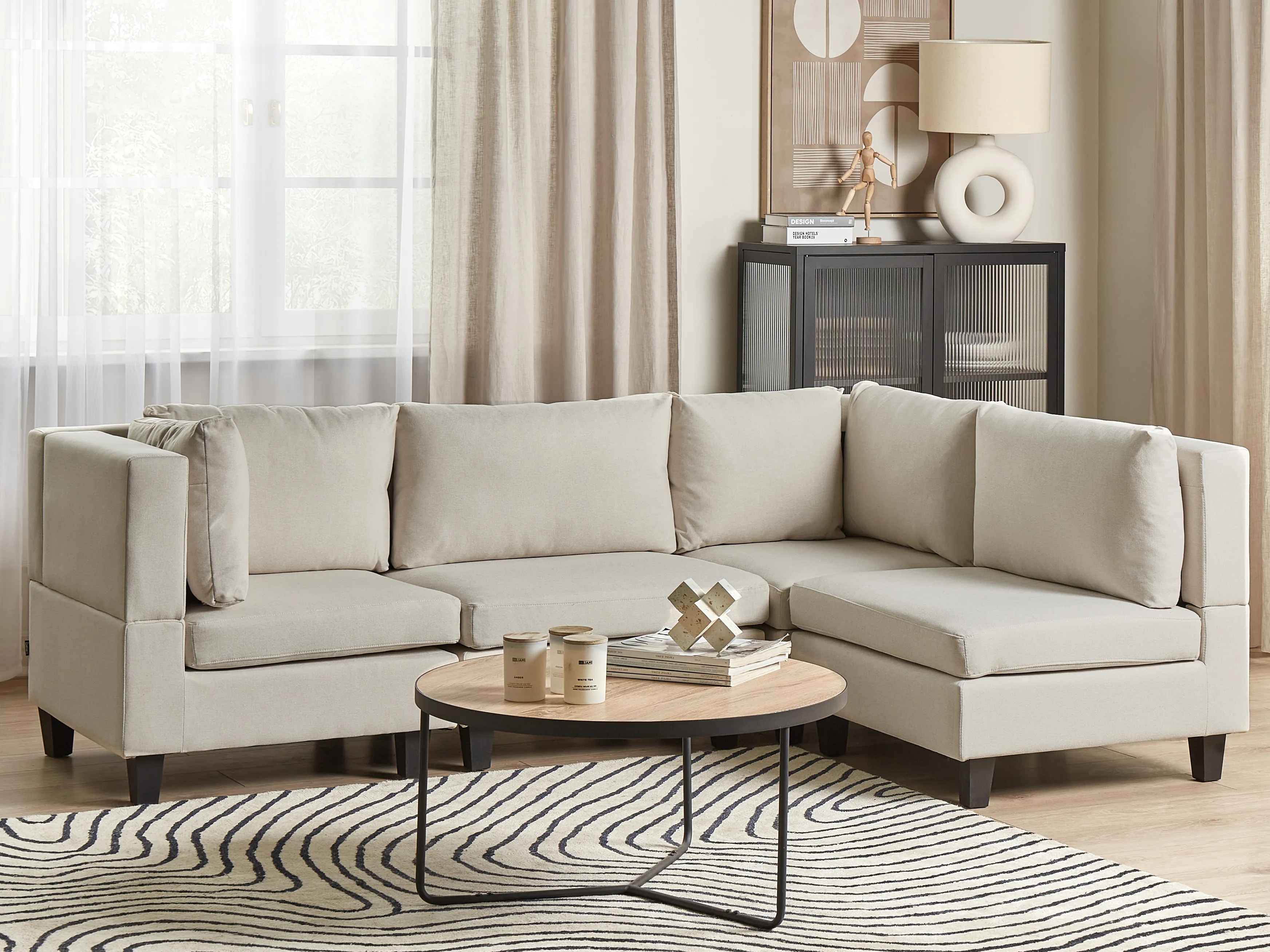 Modulaire hoekbank 4-zits UNSTAD Stof Lichtbeige linkszijdig