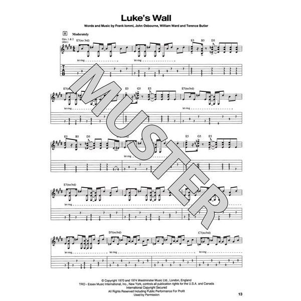 Black Sabbath Paranoid Songbook TAB