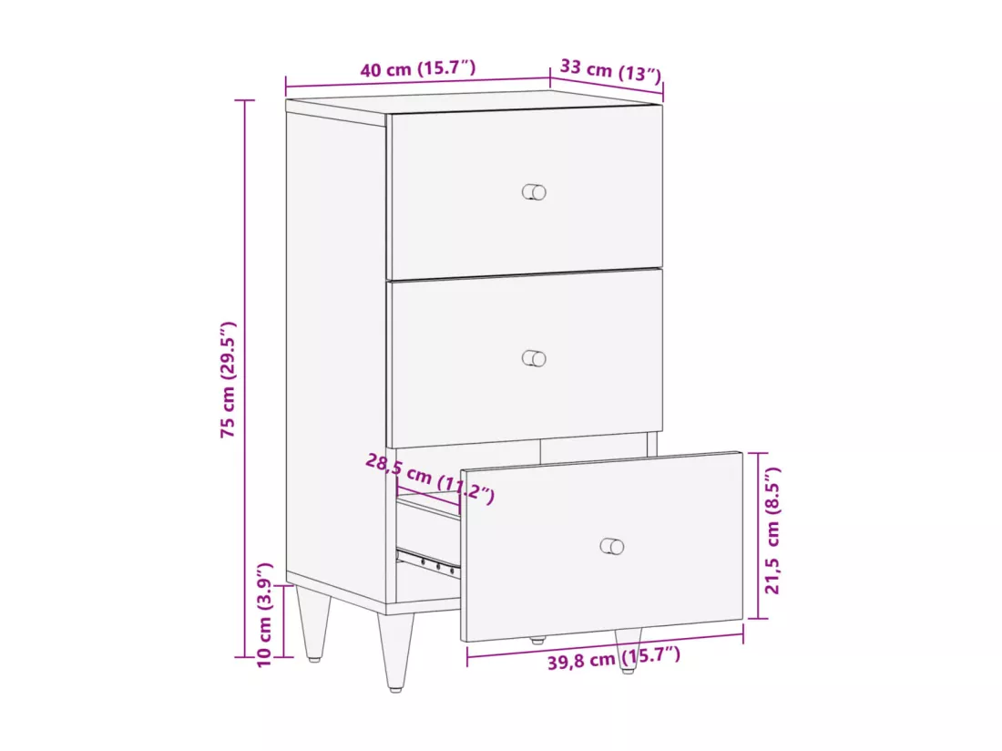 Armoire latérale 40x33x75 cm bois massif de manguier
