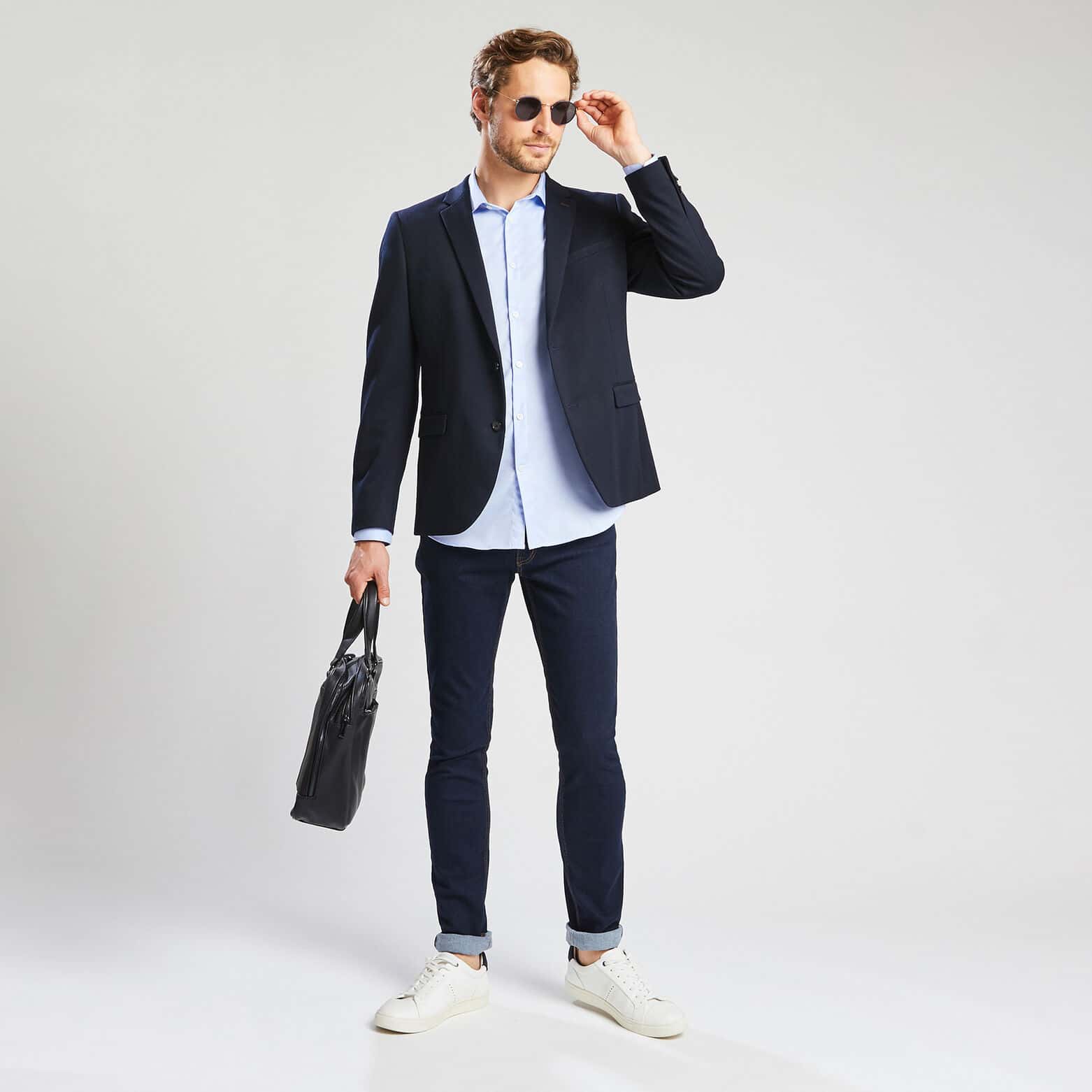 Chemise regular sans repassage unie coton Bleu Ciel