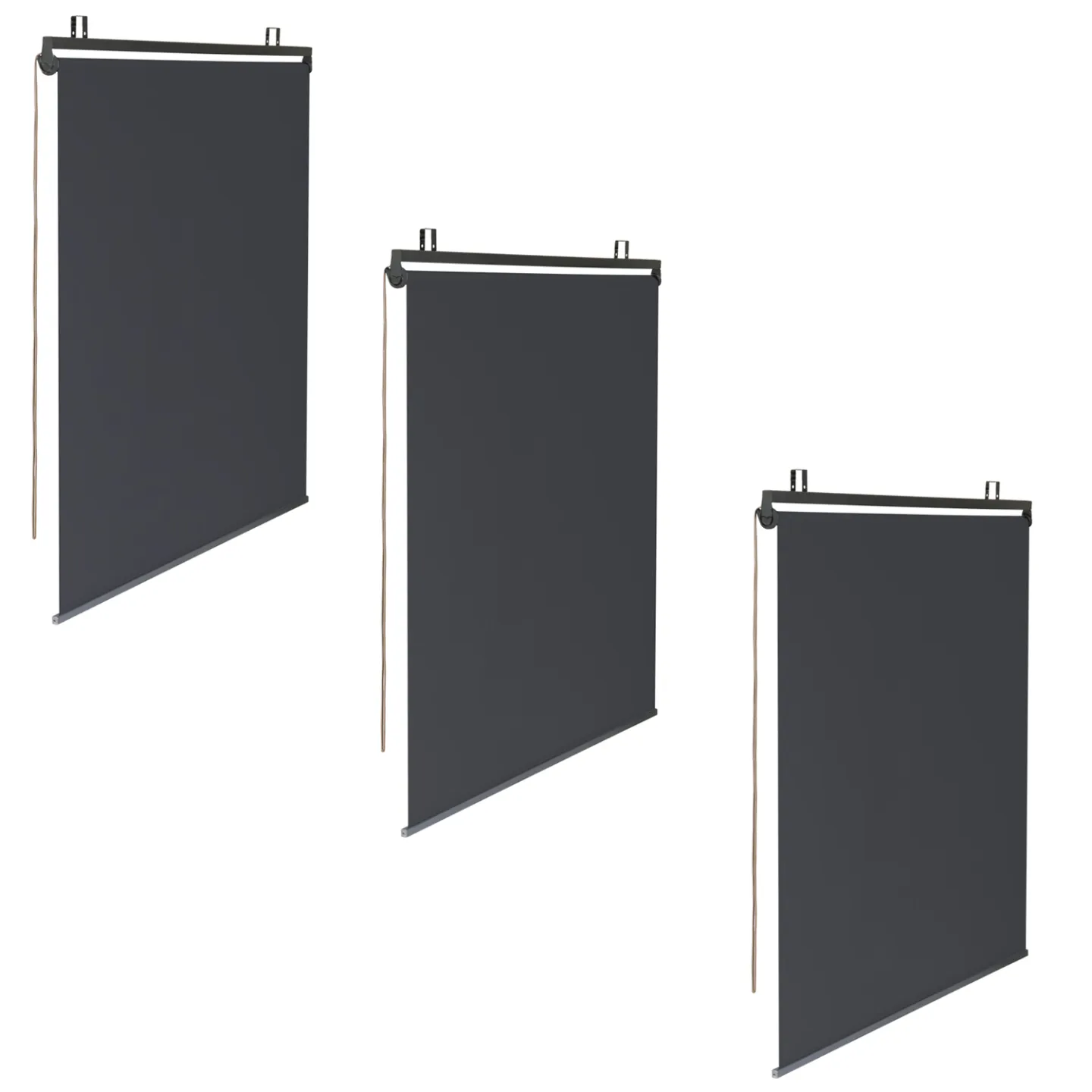 Lot de 3 stores enrouleurs L.124 x H. 225 CM pour pergola gris anthracite