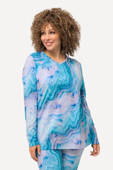 Ski-Shirt, Marmormuster, Loop, V-Ausschnitt, Langarm