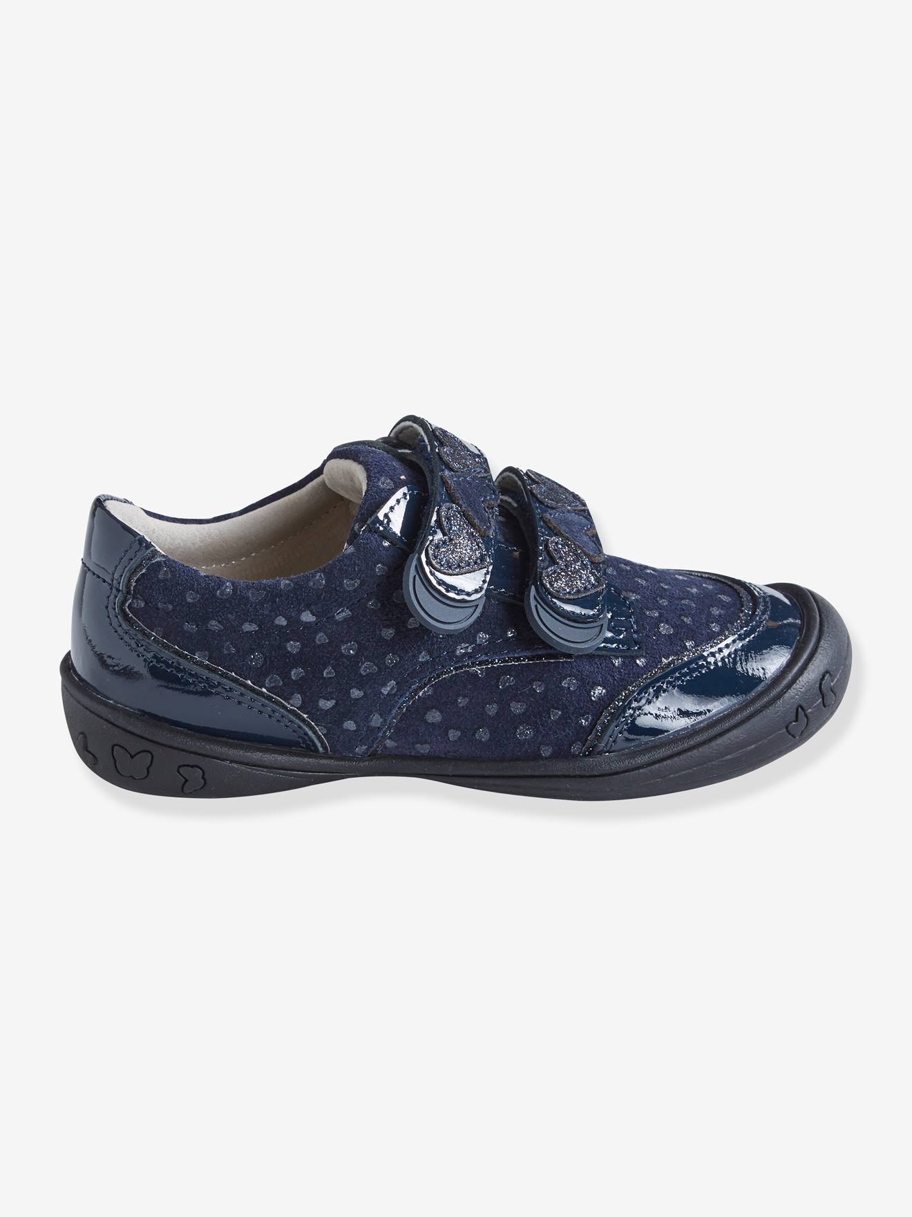 Sapatos derby de couro para meninas, modelo especial com autonomia, cor azul-escura lisa.