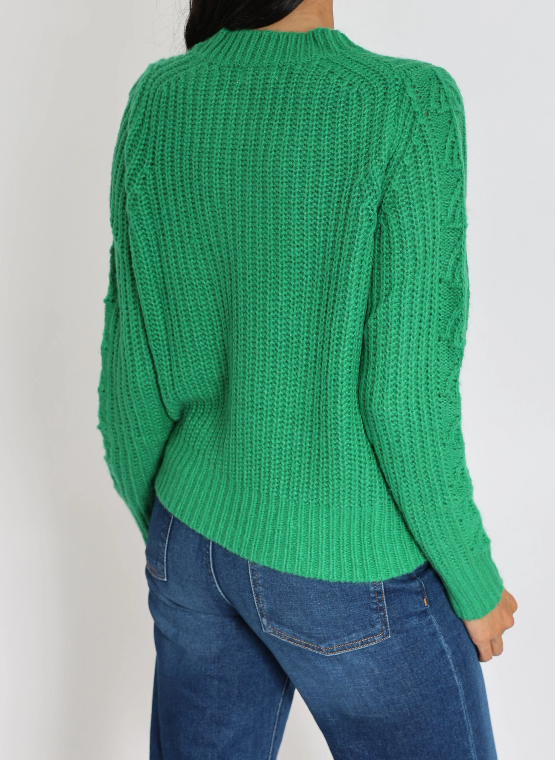 LANA - Pull droit col rond en maille mélangée | Vert