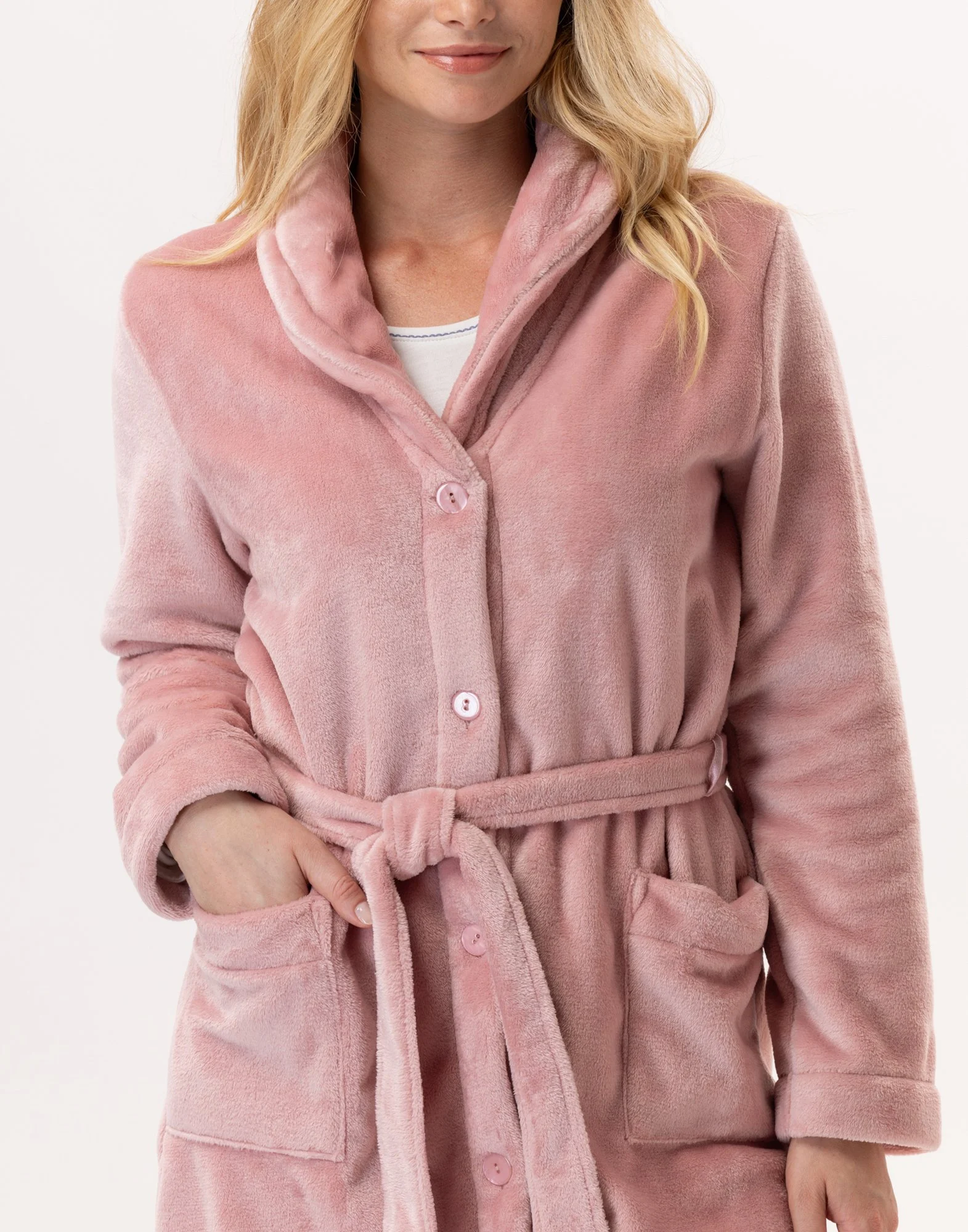 ESSENTIEL H51B - Robe de chambre en peluche flanelle | Rose