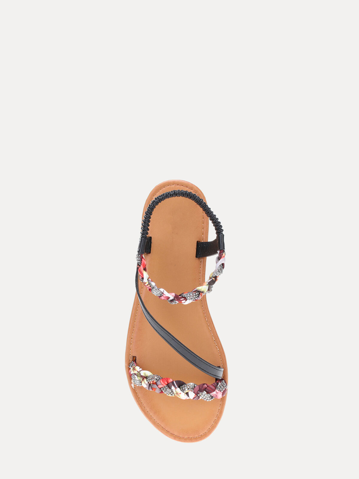 Sandales avec foulard tressé et strass- Noir