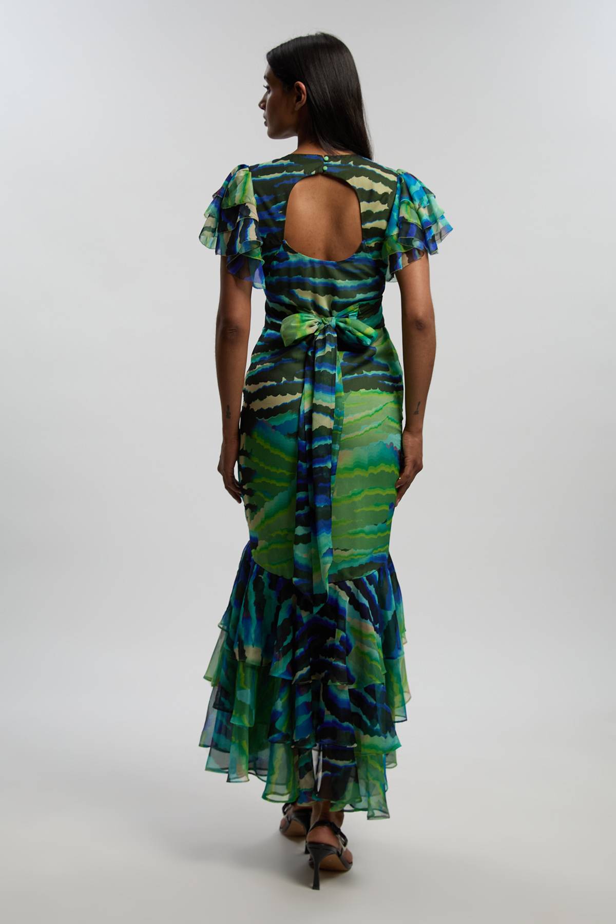 KarenMillen Robe Longue Boutonnée À Manches Volantées Imprimé Animal
