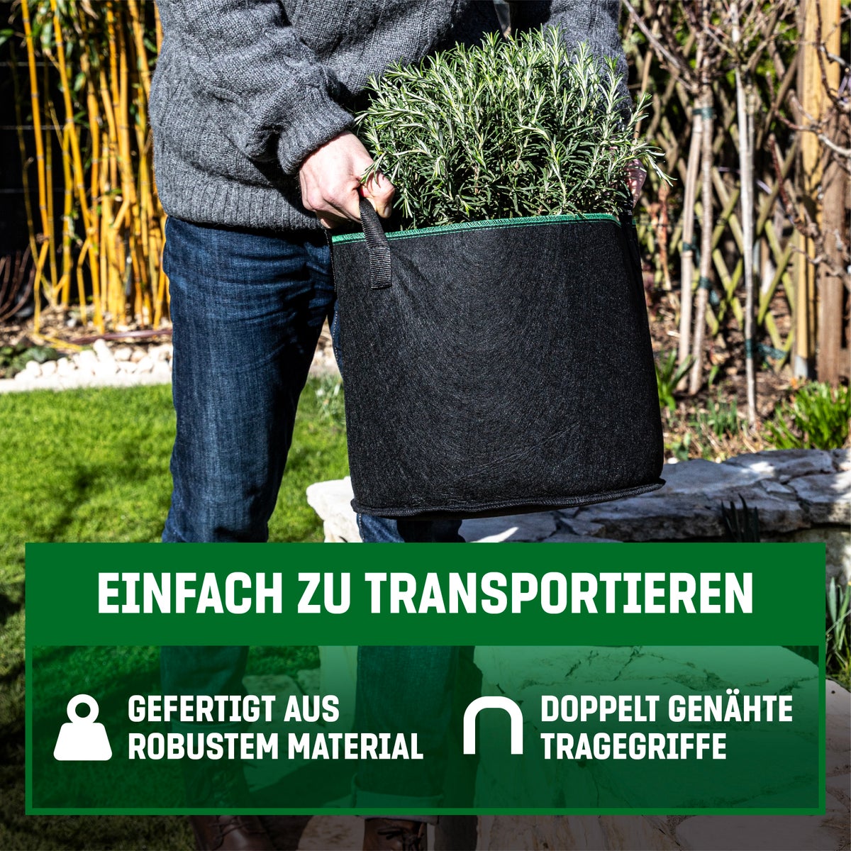 GardenGloss® Plantzak (3 stuks) - 30L Plantzak van non-woven stof - Plantzak voor aardappelen, tomaten en aardbeien - Zwart - Voor binnen- en buitengebruik