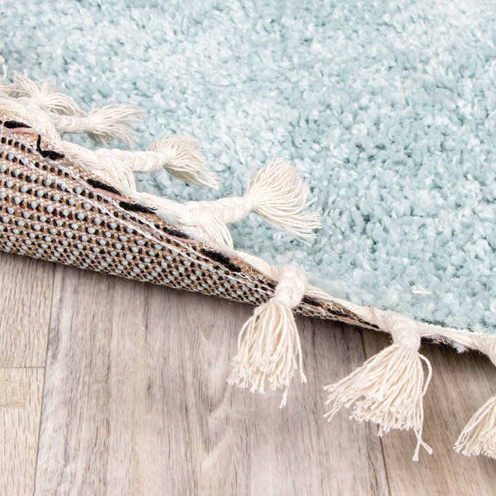 Rond hoogpolig vloerkleed - Lofty Fringe Lichtblauw