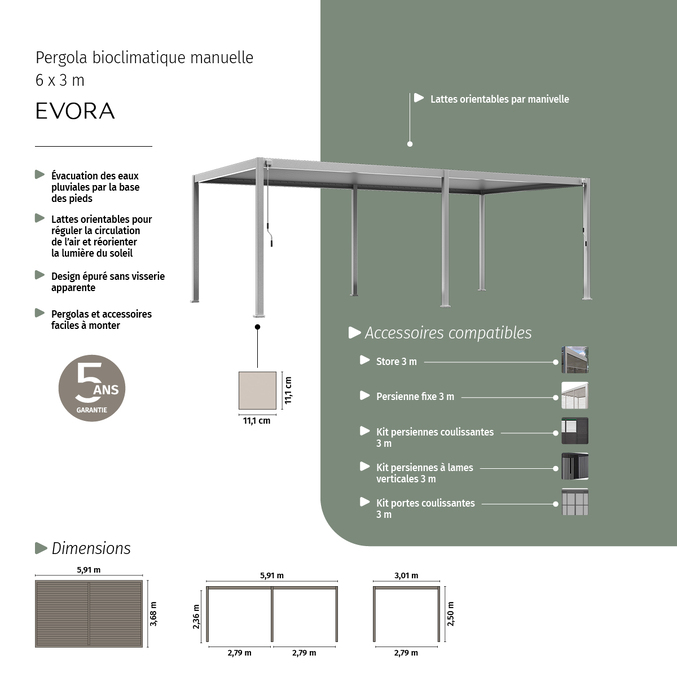 Pergola bioclimatique autoportante EVORA Argile