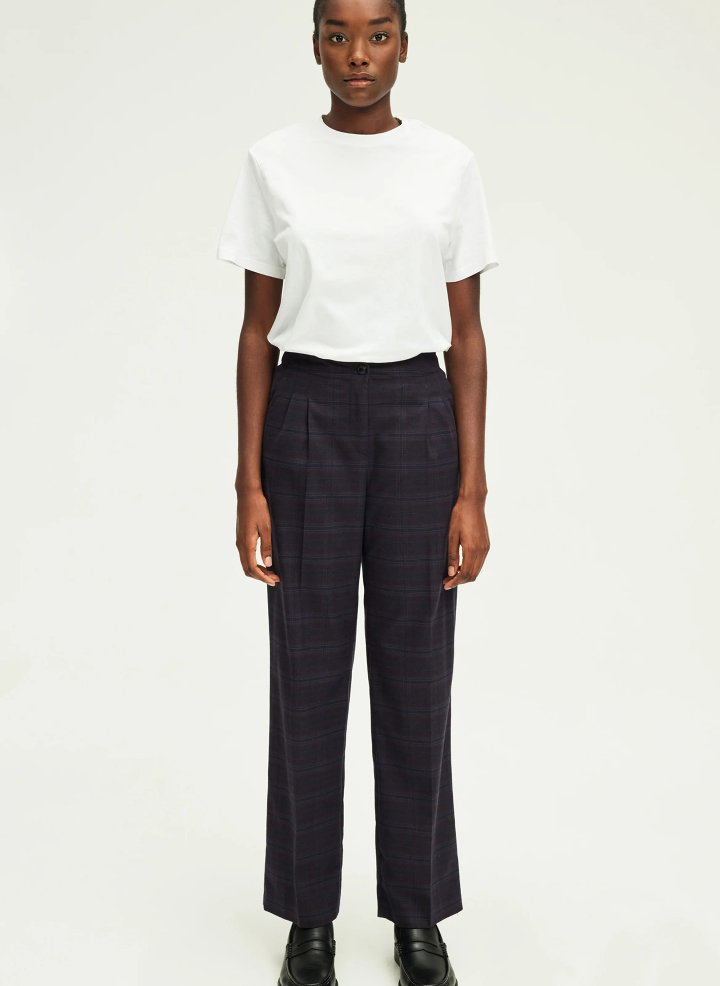 NOUHA - Pantalon carotte à carreaux | Marron