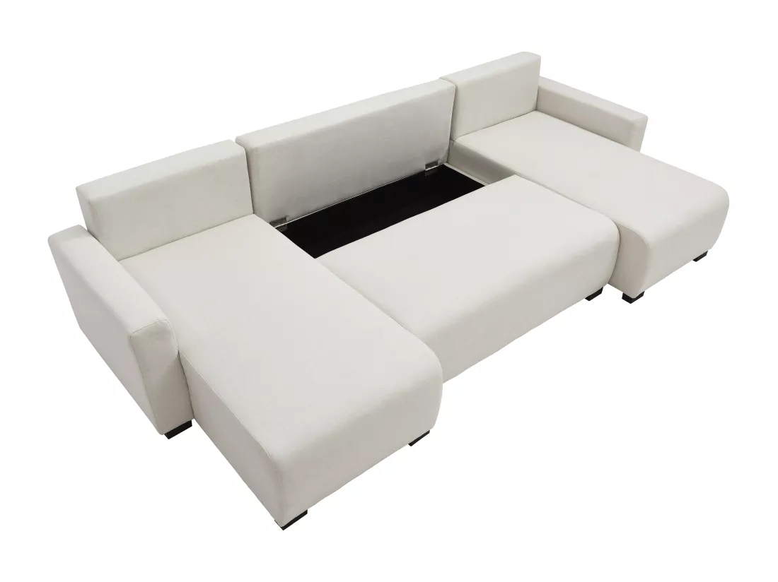 Canapé d'angle panoramique convertible en tissu beige LADAZIA II