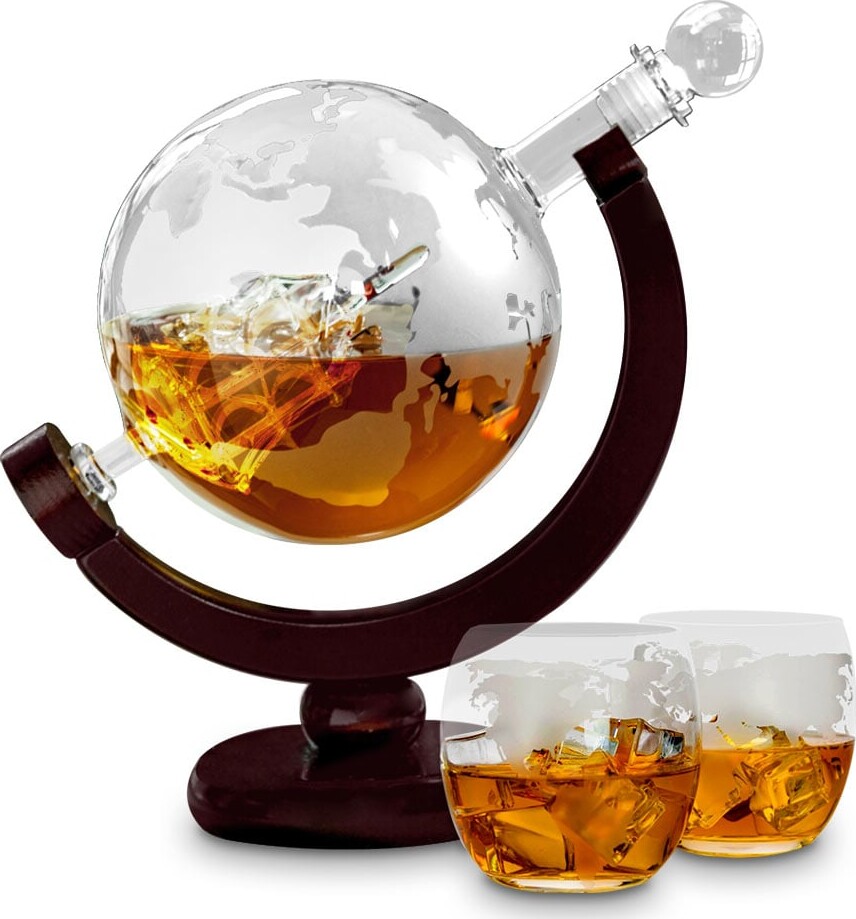 Karaffel Sæt Med Glas - Glas Og Træ