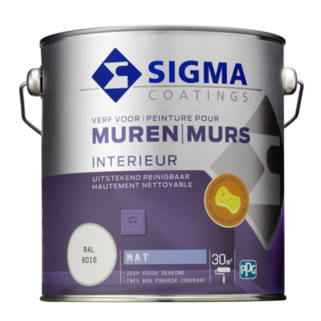 Sigma muurverf reinigbaar mat RAL 9016 2,5 liter