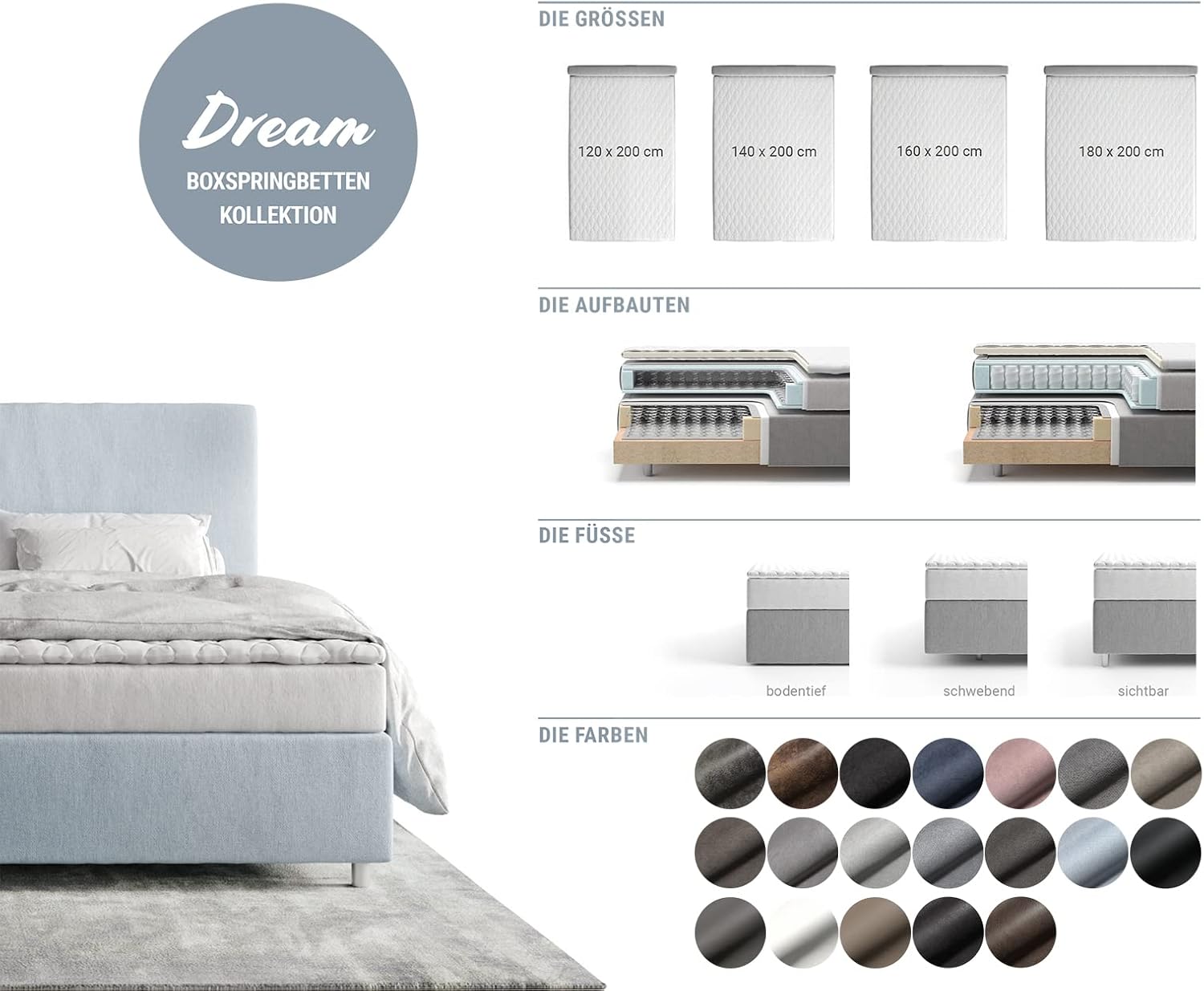 DELIFE Boxspringgestell Dream-Fine Mikrofaser Beige 180x200 cm