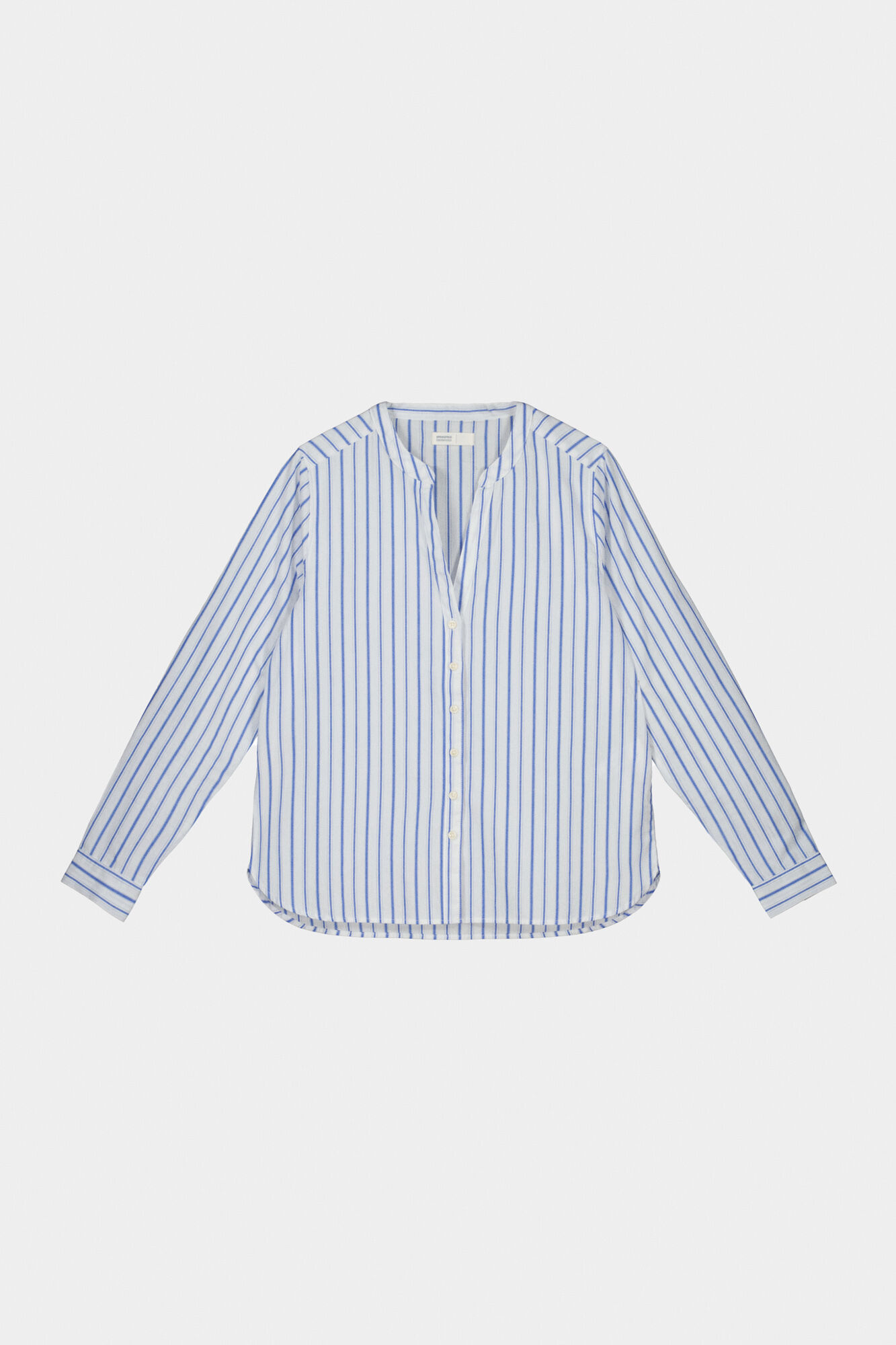 Blusa listrada com gola mandarim, algodão
