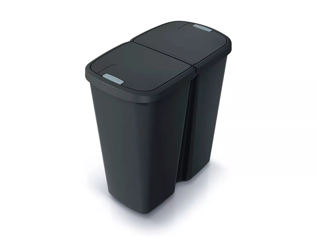 poubelle avec 2 couvercles noires indépendantes Keden de 45L. 48x28x51