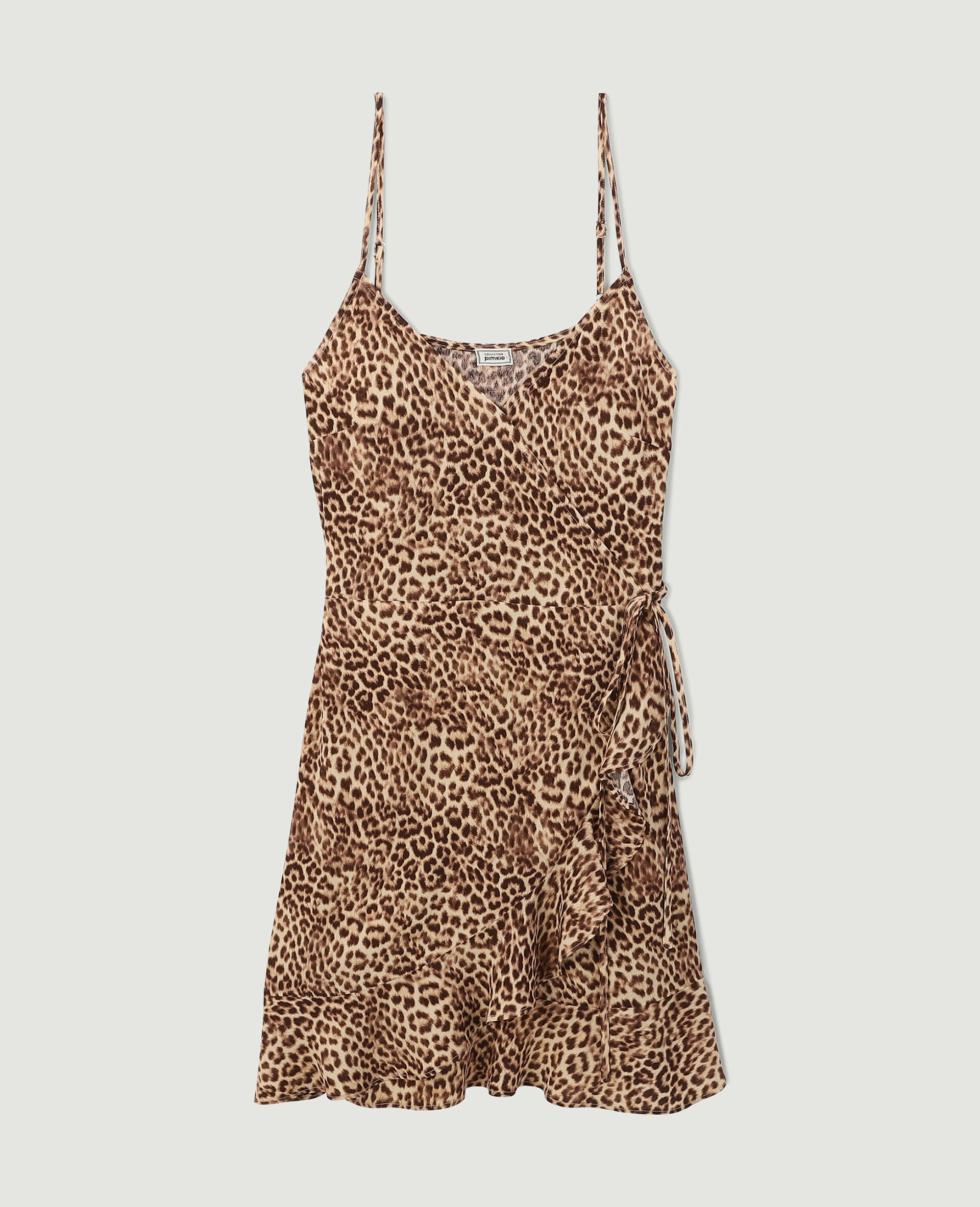 Robe courte porte-feuille léopard avec volants - Blanc