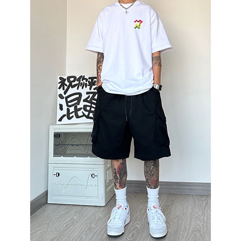 emeisa - Effen cargoshorts met trekkoordtaille
