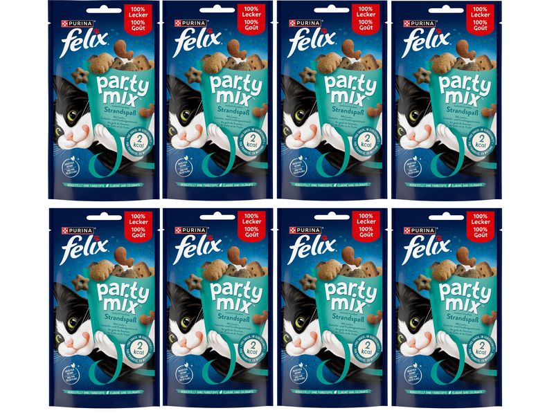 Felix Katzen-Snack Party Mix Seaside 8 x 60 g Ergänzungsfuttermittel für ausgewachsene Katzen