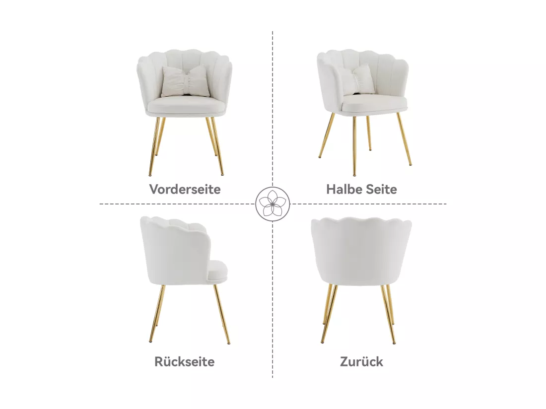 Haobosic - Set de 2 Chaises Modernes en Velours avec Dossier en Forme de Pétale, Pieds en Métal Doré, Coussins Confortables pour Salon