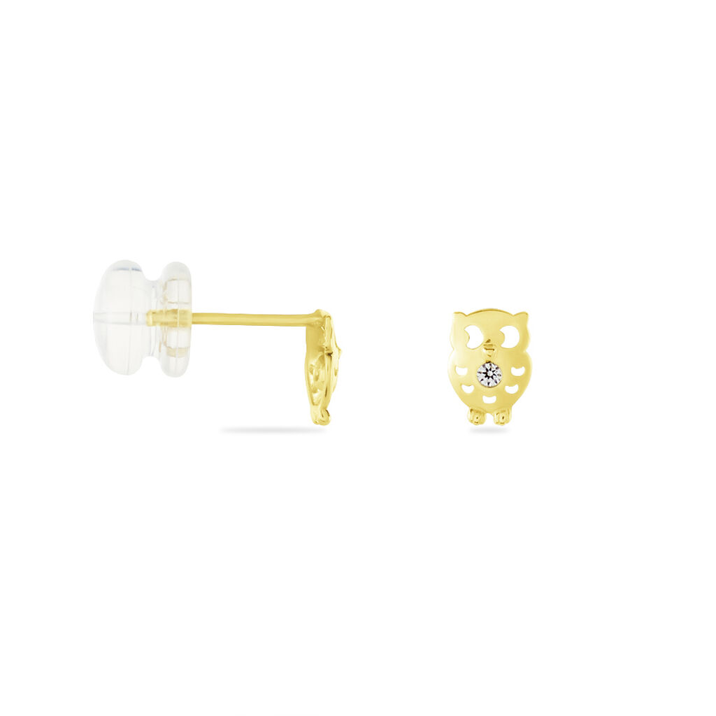 Boucles D'oreilles Puces Helois Hibou Or Jaune Oxyde De Zirconium