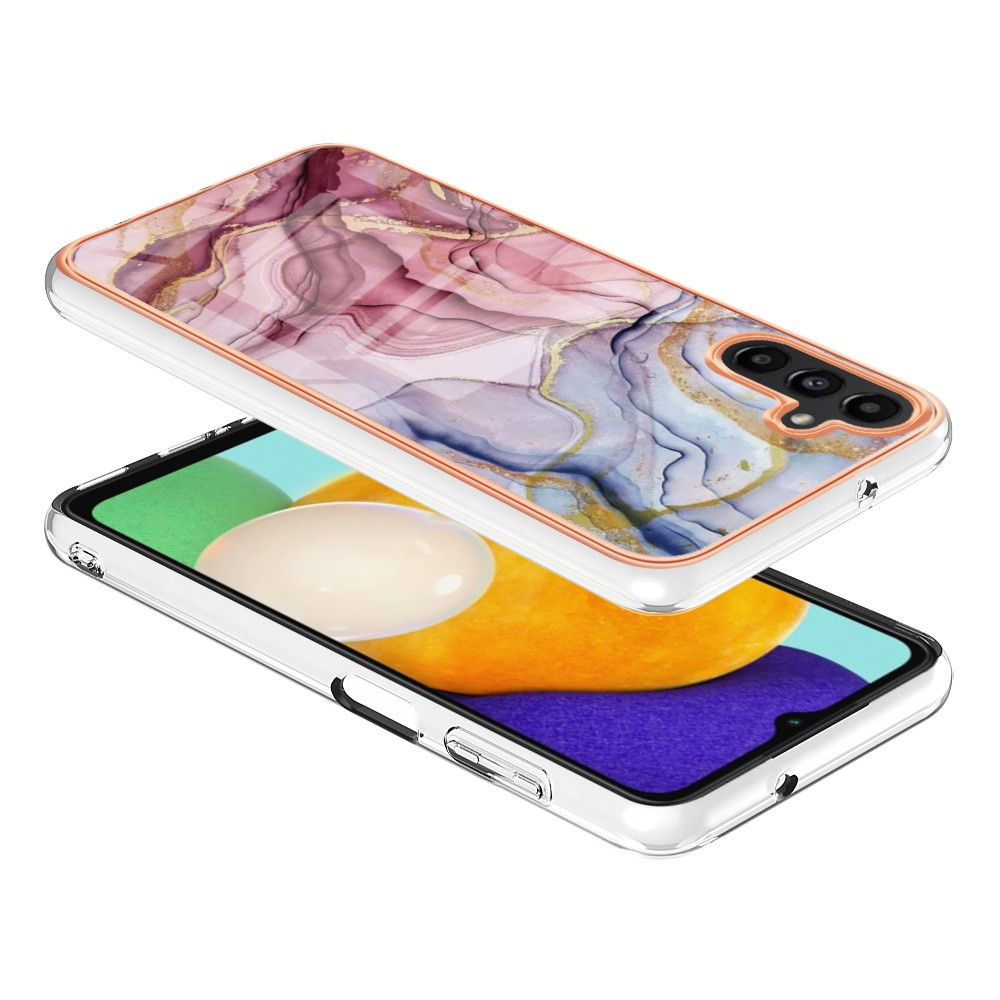 Samsung Galaxy A56 Gummi Case Hülle Galvanisierter Rahmen Marble Marmor Design - Pink / Roségold